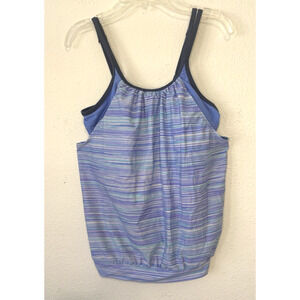 Free Country‎ Tankini Top Blue Striped Built-In Bra Adjustable Straps Size Small